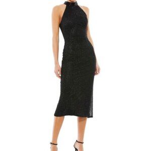 MAC DUGGAL 70110 EMEBELLISHED HALTER NECK BLACK SHEATH DRESS sz 8